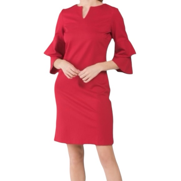 J. McLaughlin Letty Dress NWT Red Bell Sleeve Dress Size Medium - Picture 1 of 12